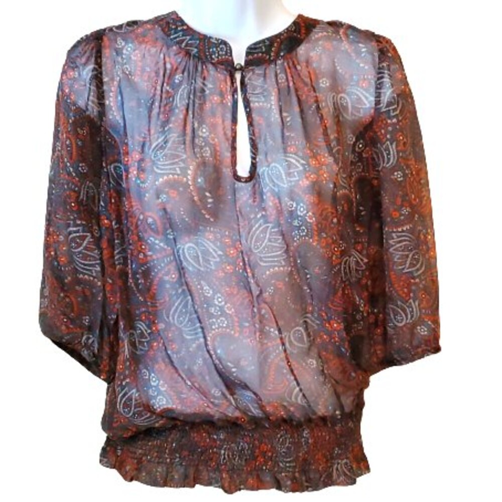 Catwalk to Sidewalk 100% Silk Top Sheer Blouse Keyhole Floral Size Small